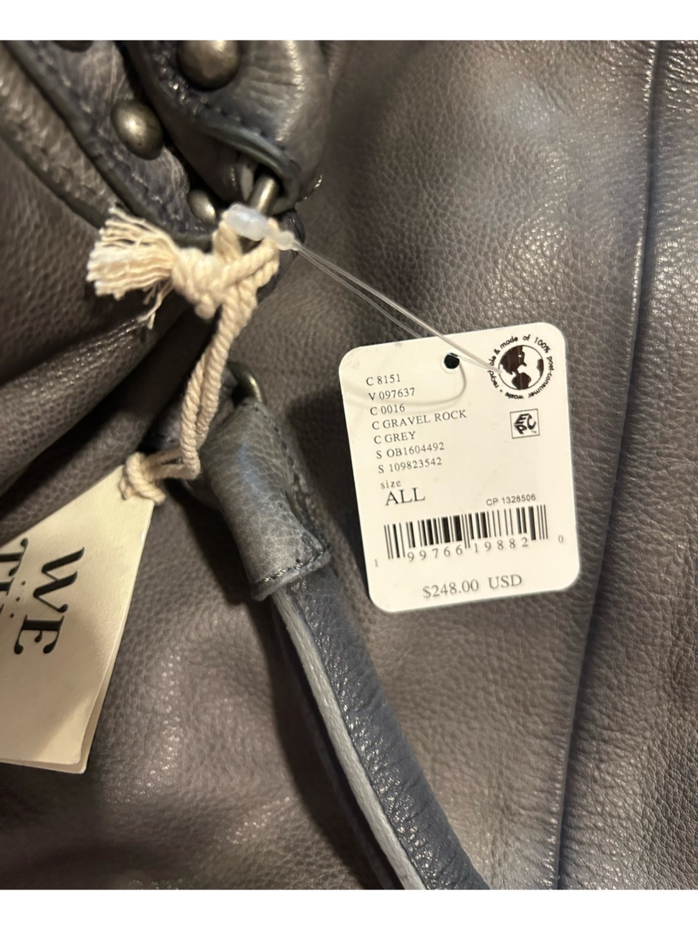 Free People NWT Emerson Tote Large Leather Shoulder Bag Tote Gravel Rock Grey - Picture 6 of 6